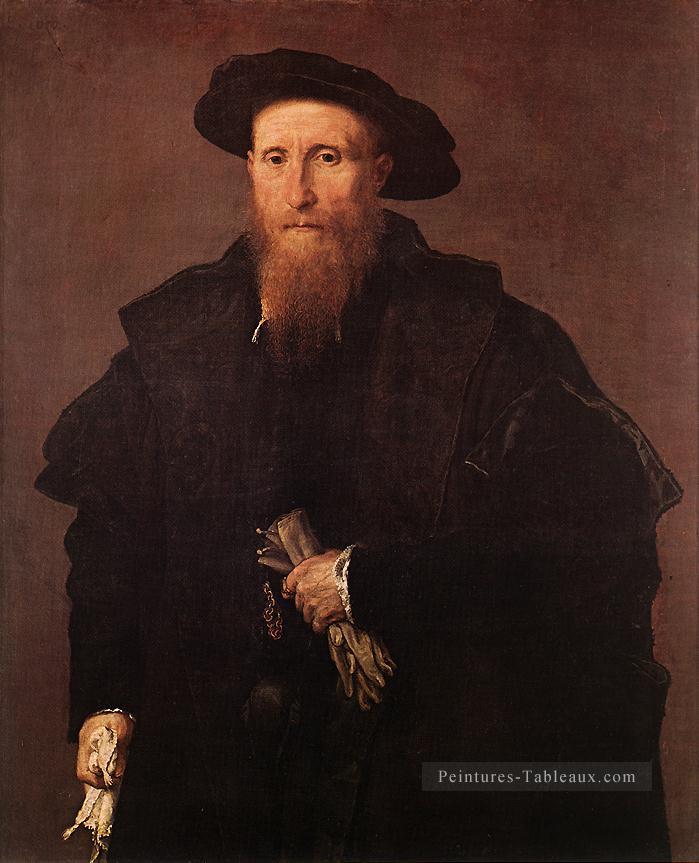 Gentleman avec des gants 1543 Renaissance Lorenzo Lotto Peintures à l'huile